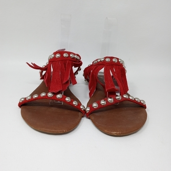 Jeffery Campbell Wink Red Suede Fringe Studded sandals, Women's Size 7. - Picture 7 of 13